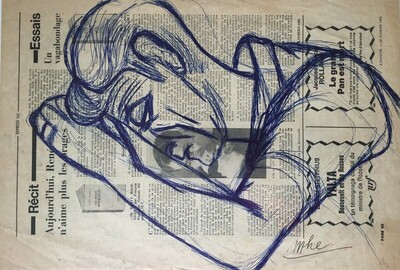 "Le clucq" d'après déjeuner, sur la table - Jesús ECHEVARRIA : griffonage de Maielen Echevarria - Février 1964 -